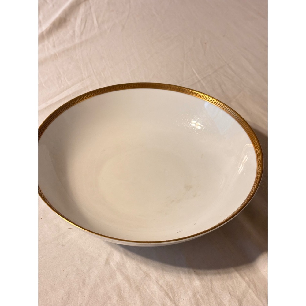 Treasure Chest Germany Serving Bowl White Gold Greek Key Porcelain 9in Good